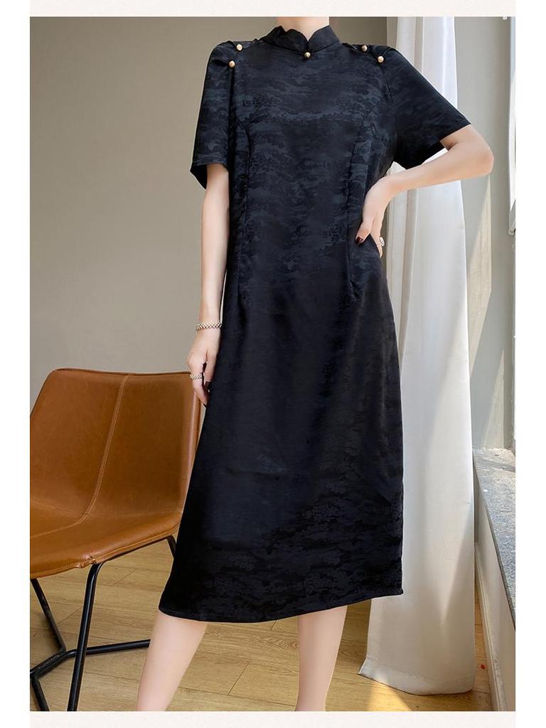 Women's Summer Stand Collar Cheongsam: Slim, Versatile, Retro Satin Long Dress