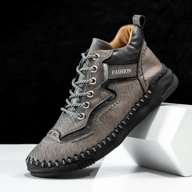 2025 Autumn New Men's Mid-top Martin Boots Foreign Trade Large-size Men's Leather Boots Hand-sewn Retro Warm Men's Boots