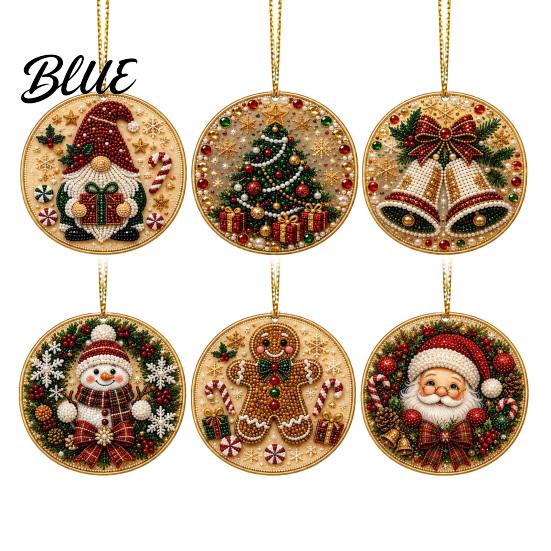 2D Acrylic Santa Flat Holiday Pcs Pearl Christmas Ornaments 6 Art Ornaments Tree Pendant Creative Effect Hanging Decoration for