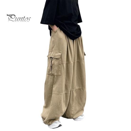 

Мужские брюки с несколькими карманами, эластичный пояс, широкие брюки, свободные винтажные брюки-карго, однотонные уличные брюки для походов на свежем воздухе, кемпинга M хаки