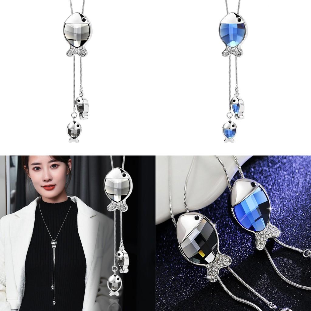 Korean Style Fashionable Long Necklace With Eyecatching Fish Pendant For Casual Wear
