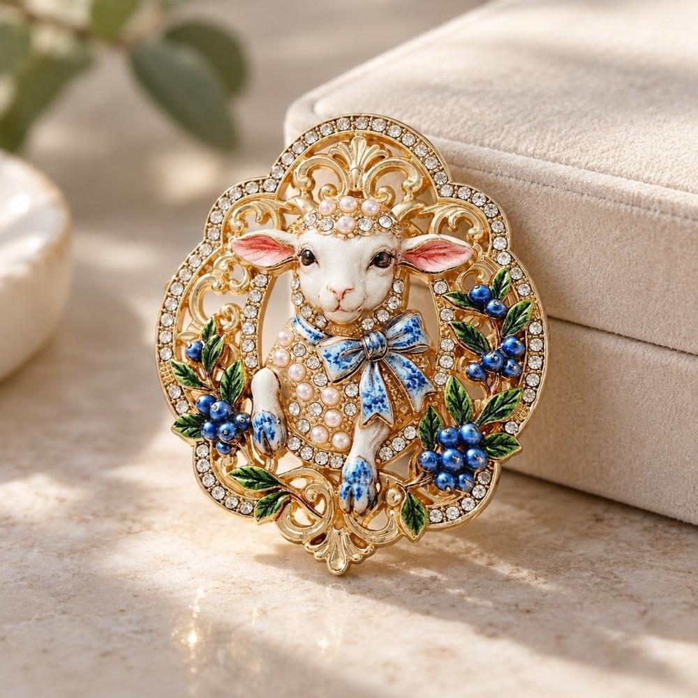 Pearl New Year Lapel Pin Enamel Badge Cute Sheep Brooch Dating