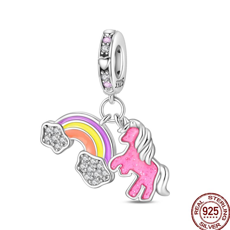 Sweet Copper Princess Dress Rainbow Horse Cat Charms Beads Fit Pan Original Bracelets Diy Jewelry