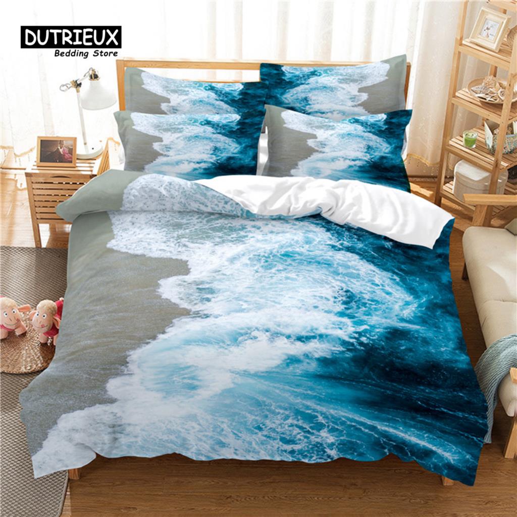 3pcs Duvet Cover Set, Ocean Landscape Bedding Set, Soft Comfortable Breathable Duvet Cover, For Bedroom Guest Room Decor