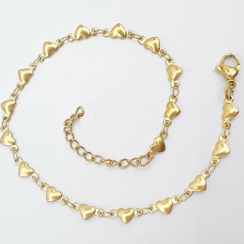 European-American Stainless Steel Heart-Shaped Gold Anklet Jewelry for Women