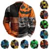 Men's Casual Retro Half Zip Long Sleeve Sweatshirt with Halloween Print
