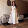 2026 Spring Women's Solid Color Sleeveless Lapel Dress - Slimming, Elegant, and Waist-cinching with a Flared Hem
