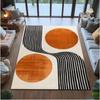 Retro Minimalistischer Teppich – Oranges Geometrisches Kreisdesign, Rutschfester Akzentteppich für Wohnzimmer Schlafzimmer Dekoration