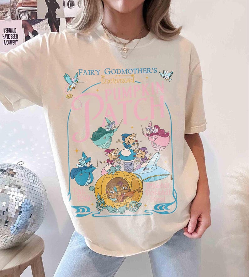 Pumpkin Patch Shirt Retro Cinderella Fairy Godmother Tee Gus Jaq Mouse Fall Vibes Top Bibbidi Bobbidi Boo Halloween Shirt S
