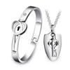 Fly to the Clouds Titanium Steel Couple's Concentric Lock Bracelet & Necklace Set