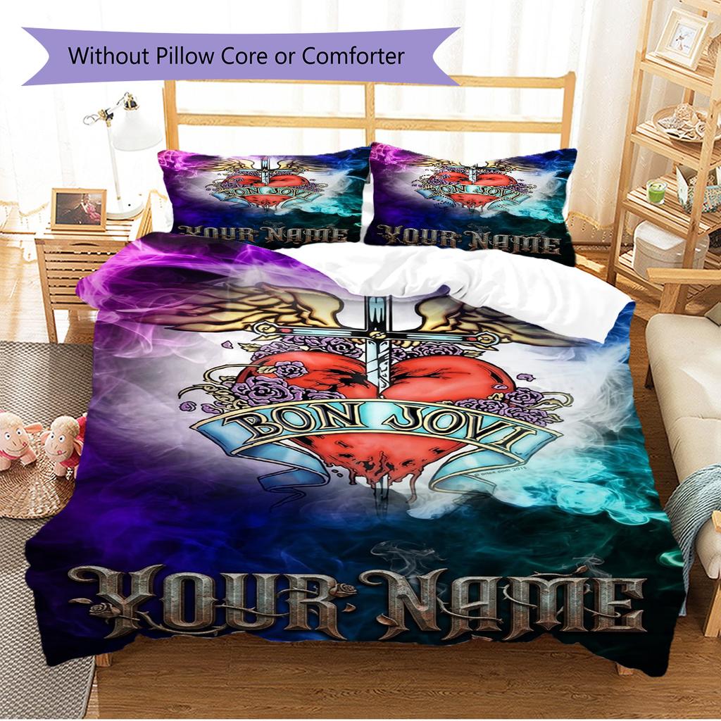 Name Individuelles Bon Jovi Muster Bettwäscheset Bettbezug Kissenbezug Heimdekoration Geschenk (1 Bettbezug + 2 Kissenbezüge, ohne Füllung)