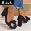 Aphixta Big Flowers With Stamens 7cm Square Heels Pumps Women Students And Adults Pointed Toe Flock Suede Shoes Plus Size 30-50