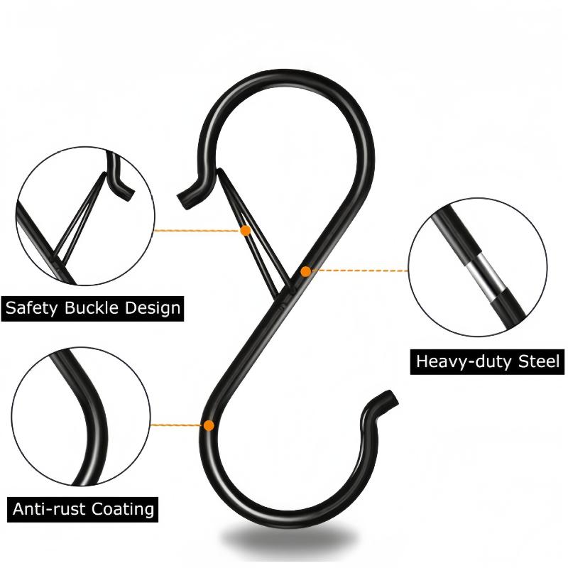 2/4/10 Pcs Metal S-Shape Spring Hook Kitchen Pot Rack Room Bags Clothes Towels Closet Rod S Hanger Hooks With Buckle Garden Hang