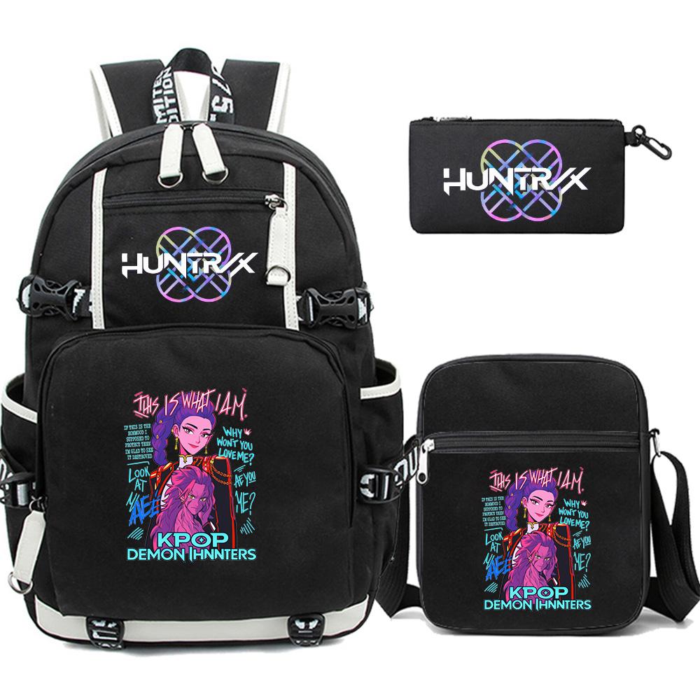 

3Pcs/set Cute K-pop Printed Backpack with Pengcil Case Shoulder Bag for Teenager Girl Boy Bookbag Large Capacity Waterproof Travel Bag Kid Gift