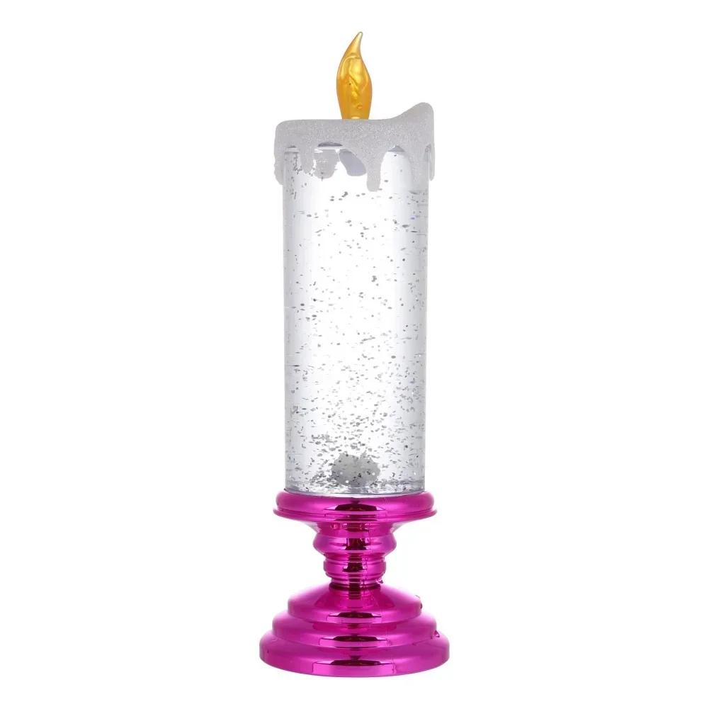 

2025 New LED Christmas Candle LED Flameless Candle Light Swirling Glitter Colorful Fantasy Crystal Night Lights Xmas Party Home рожевий червоний колір