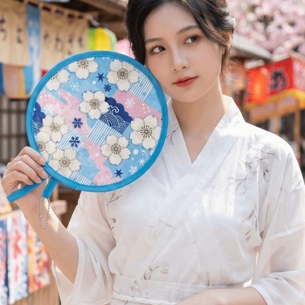 Round Folding Fan Japanese Style Collapsible Fan Hand Fan Portable Fan  Beach Use