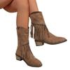 Plus Size Fringe Boots Women's Winter 2025 New Vintage Side Zipper Western Cowboy Boots