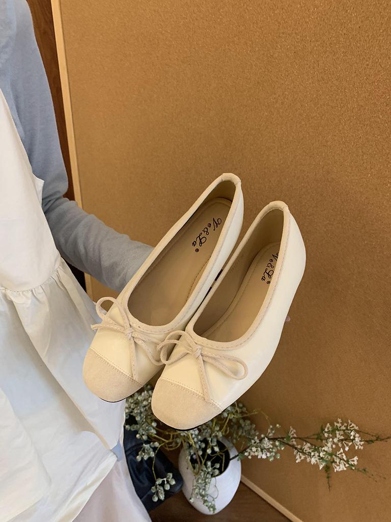 French bow shallow mouth Mary Jane women's shoes 2025 new Xiaoxiangfeng flat ballet shoes