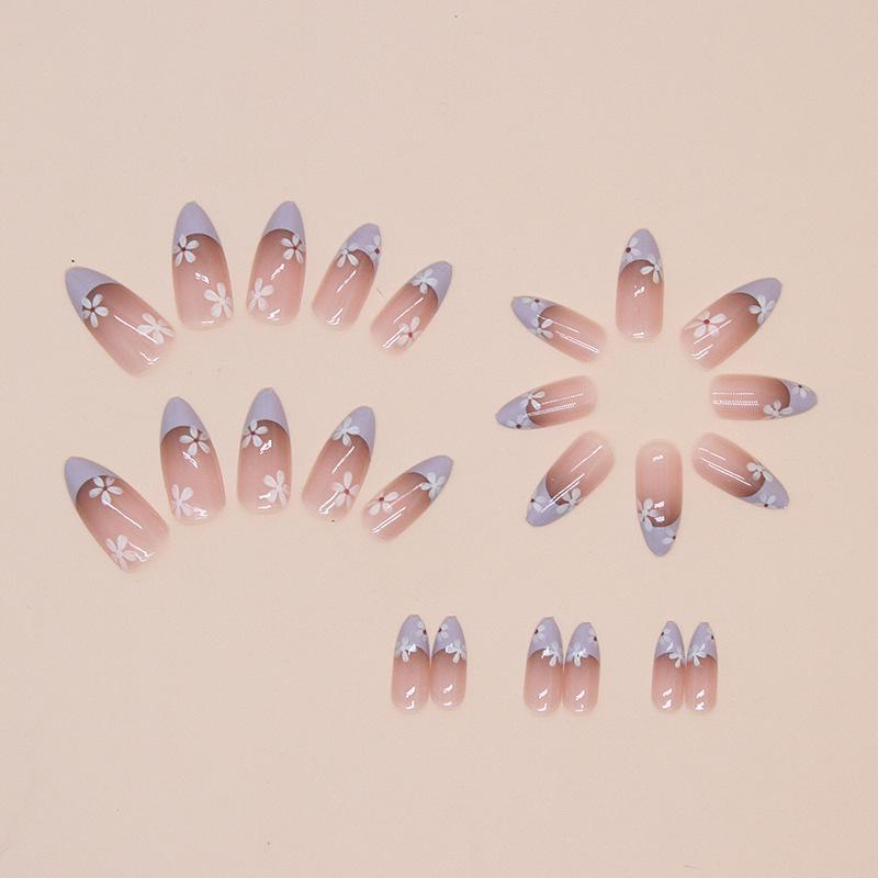 Floral Removable Short Almond-Shaped Press-On Nails