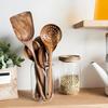 5pcs Wooden Kitchen Utensil Set, Natural Teak Wood Spoons Spatulas Ladles,Non-Stick Cookware Safe Cooking Tools for Home Kitchen