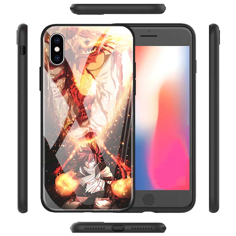 Hülle aus gehärtetem Glas für iPhone 12 Mini 11 12 Pro Max 7 8 XR SE X XS MAX 6 6s 7 8 Plus 11 Pro Fairy Tail Erza Natsu Handyhülle