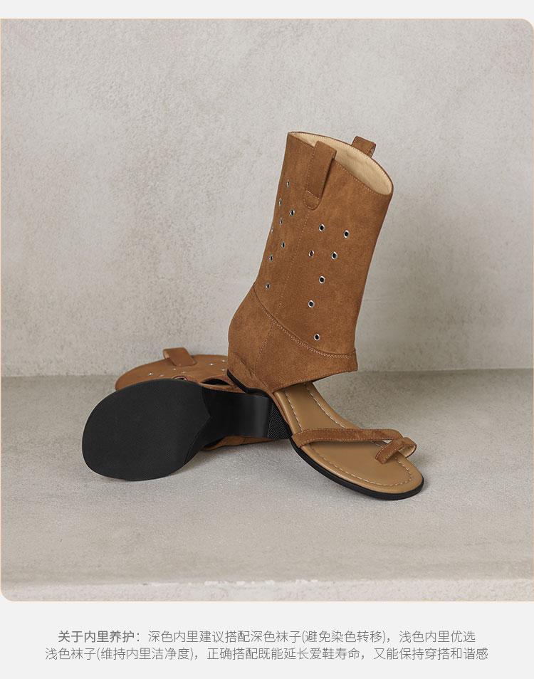 Roman Summer Boots with Toe Covers, Women's Hollowed Out 26 Year New Travel Style, Sweet and Cool, Women's Shoes, Short Tube Women's Sandals