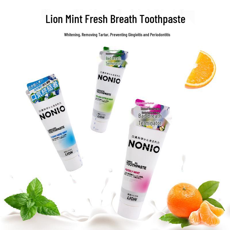 Lion NONIO Japan Toothpaste 130g - Fresh Breath in Cool Mint, Fruity Mint, or Citrus Mint.
