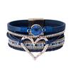 Bohemian Leather Cord Multilayer Bracelet with Raw Stone, Heart, Tree of Life, and Pearl Magnetic Bangle