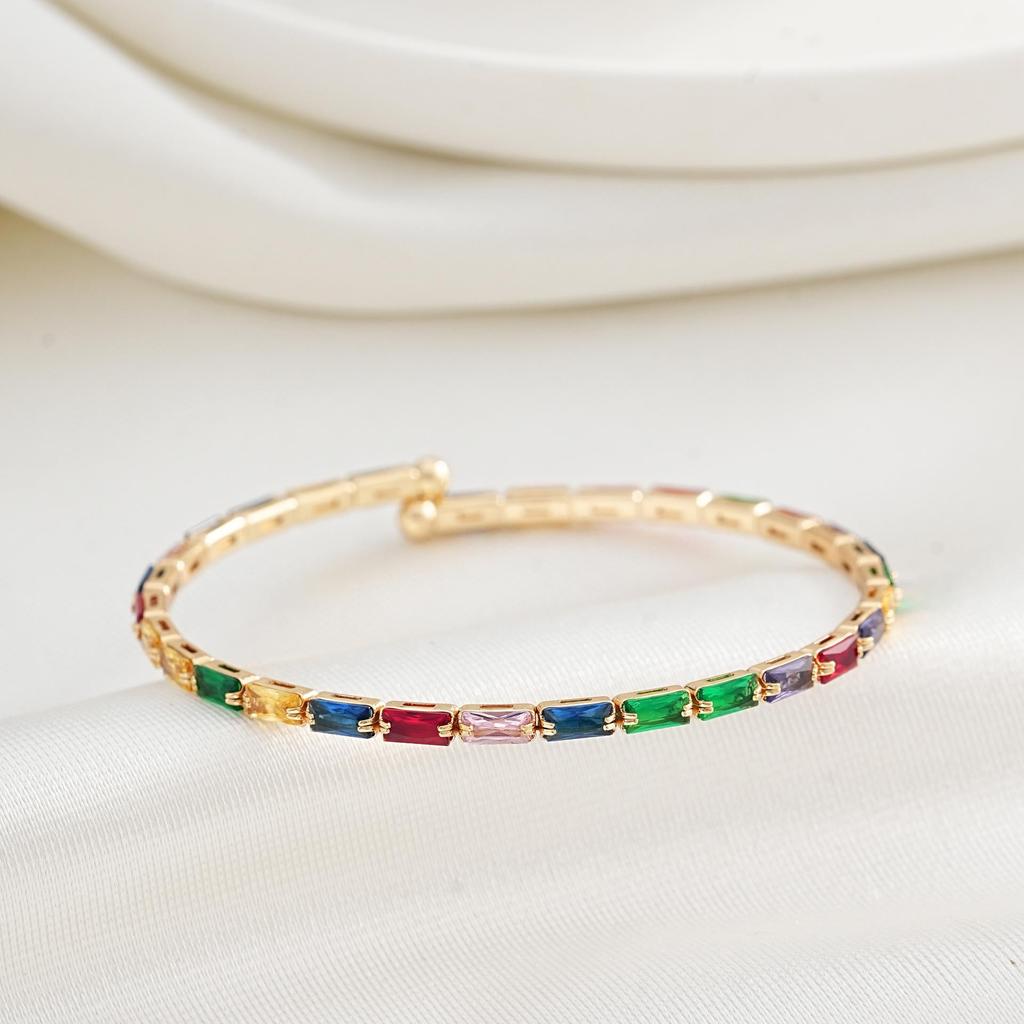 Fashionable Diamond-Encrusted Gold-Plated Bracelet with Mixed Color Cubic Zirconia for Women