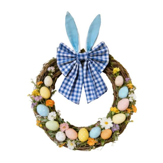 16 Inch Easter Bunny Ear Bow Rustic Buffalo Plaid Bow for Wreath Spring Holiday Decorative Fabric Bow for Tree Topper Front Door Wall Window Home
