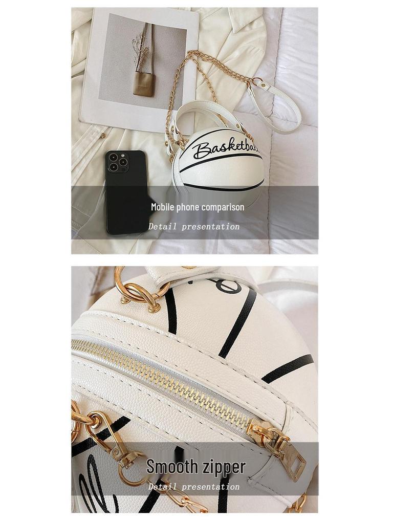 Brown Basketball Round Crossbody Chain Handbag for Women - Autumn/Winter Fashion