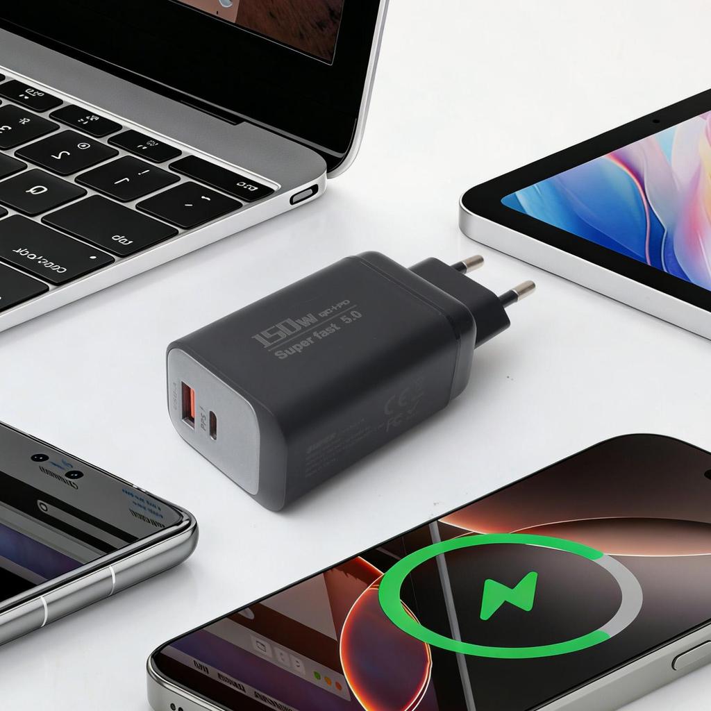 150W USB Type C Super Fast Charging Phone Charger QC3.0+PD EU Charger Charger Adapter for Iphone 17 16 15 Samsung Huawei Xiaomi