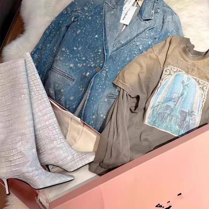 2025 new Mona same square head high heel white knight boots crocodile pattern tall tube European and American but knee long boots