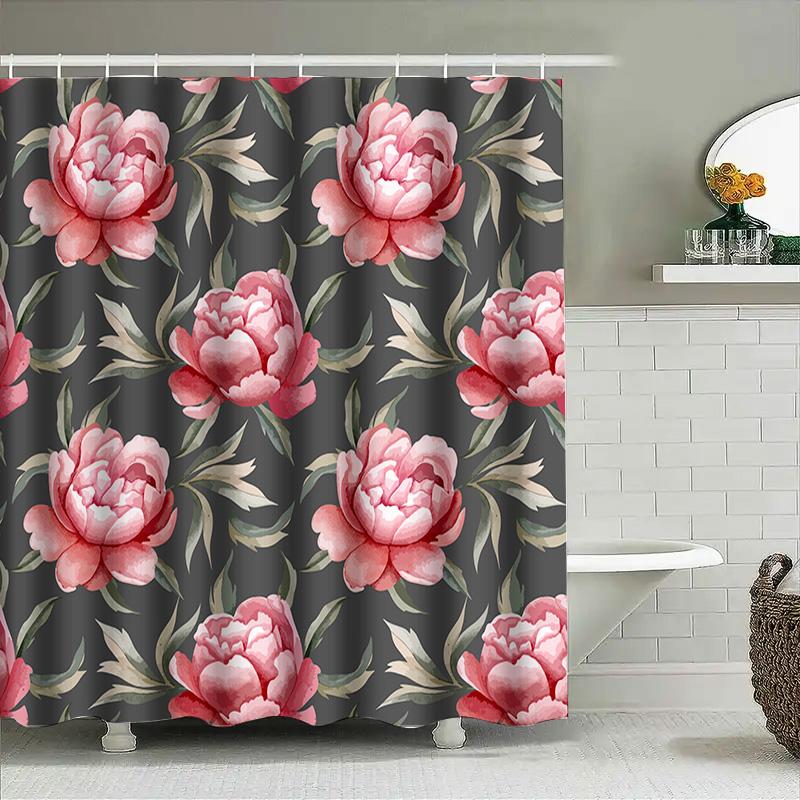Schöner Pfingstrosen-Duschvorhang Wasserdicht Badezimmer-Dekor Luxuriöses Wohn-Design Moderne Badezimmer-Matten-Sets Für Kinder und Erwachsene