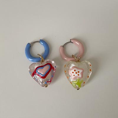 Minar Sweet Candy Color Enamel Clear Coloured Glaze Asymmetric Love Heart Hoop Earrings for Women Statement Party Daily Jewelry