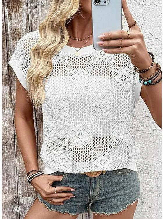 2026 Europäisches & Amerikanisches Grenzüberschreitendes Sommer-Spitzen-Oberteil für Frauen, Hohl, Spicy Girl, Rundhals