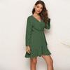 Elegant Polka Dot Ruffle Wrap Asymmetrical Women Summer Dress V-Neck Full Sleeve Sexy