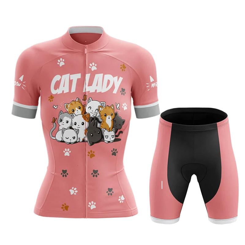 Cartoon Cat Style Cycling Jersey Set 2026 Summer Women's Short Sleeve Road Bicycle Cycling Clothing Quick-dry Outdoor MTB Bike Racing Wear