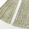 Women's Sequins High Waist Flare Pants Loose Zipper Slim Fashion Wide Leg Trousers Autumn Winter Shiny Chic Streetwear