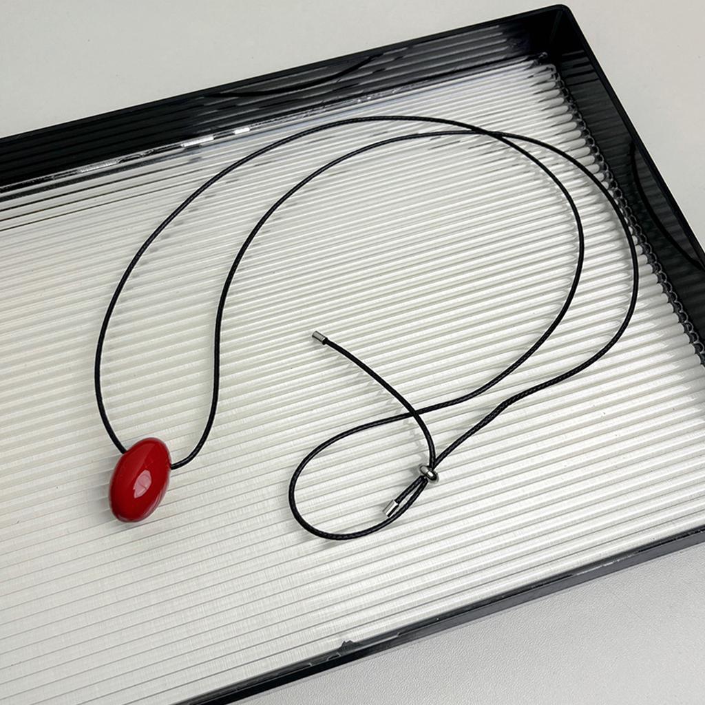 Chic Agate Ball Pendant Necklace Versatile Long Black Cord Sweater Necklace Charm with Red Agate Sphere Pendant