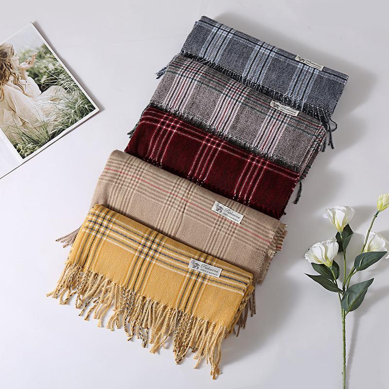 Winter Cashmere Plaid Scarf Design Women Warm Shawl Wraps Soft Pashmina Men Long Tassels Scarves Thick Blanket Foulard Bandana