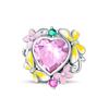 Copper Cute Pink Flowers Heart Pendant Beads Fit 4Mm Hole Diamete Charm Bracelet For Women Diy Jewelry Making Gift