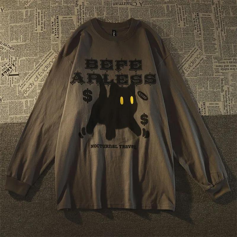 Volné tričko s dlouhým rukávem Dámské Kreslený potisk Top Ležérní Pulovr High Street Styl Vintage Oblečení Nadměrná velikost