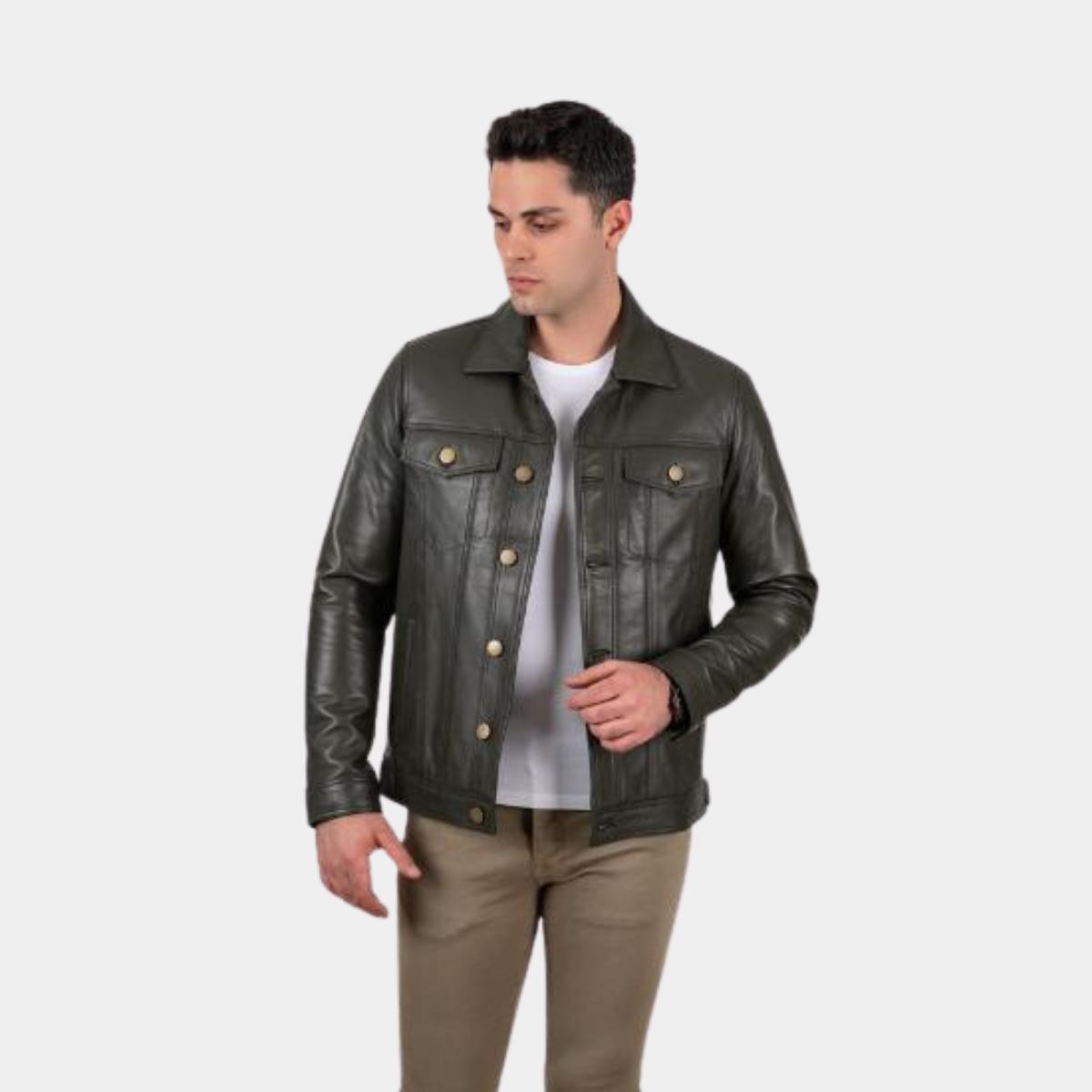 

Новая мужская классическая куртка из натуральной кожи специального дизайна, кожа ягненка, застежка на пуговицы, куртка, повседневная верхняя одежда, умная одежда S хаки