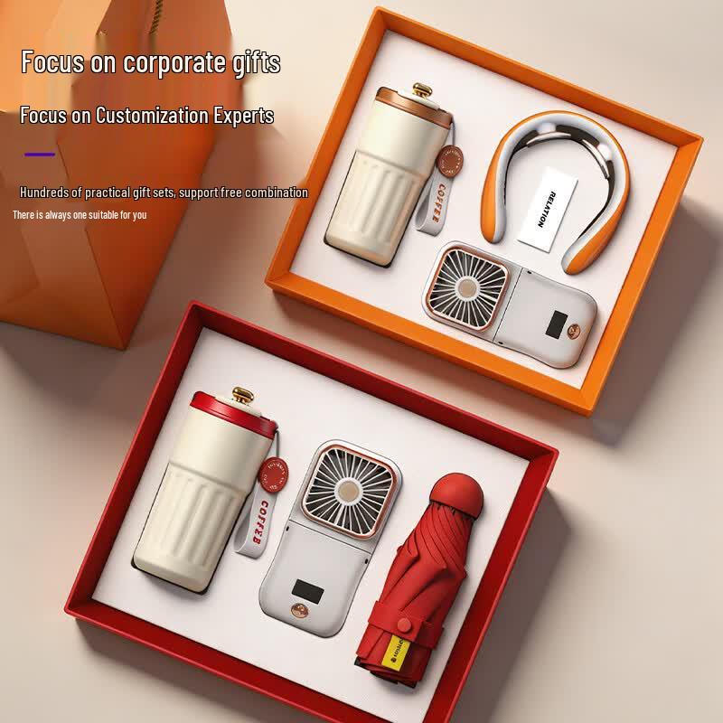 Orange Business Gift Set: Smart Thermos, Neck Massager & Fan