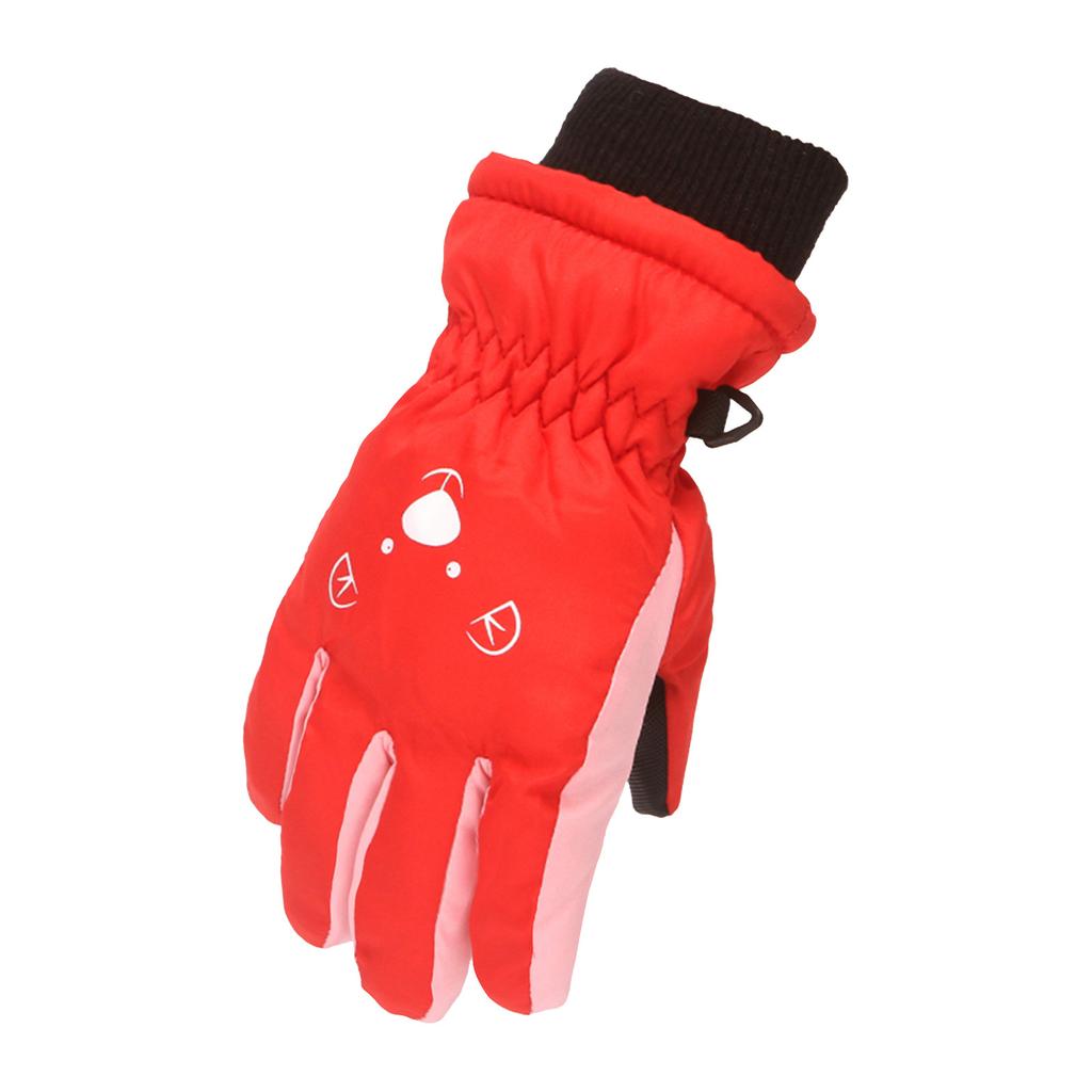 Kids Cartoon Pattern Insulated Ski Gloves with Finger Separation Windproof Waterproof and Anti-Slip Design for Winter Outdoor Activities