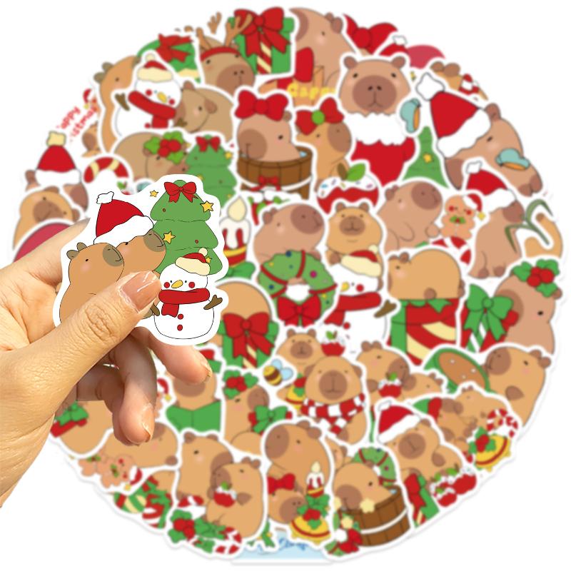 50Pcs Cute Christmas Capybara Stickers Diy Decoration Stationery Guitar Phone Notebook Scrapbook Creative Decals Kids Toys Gift