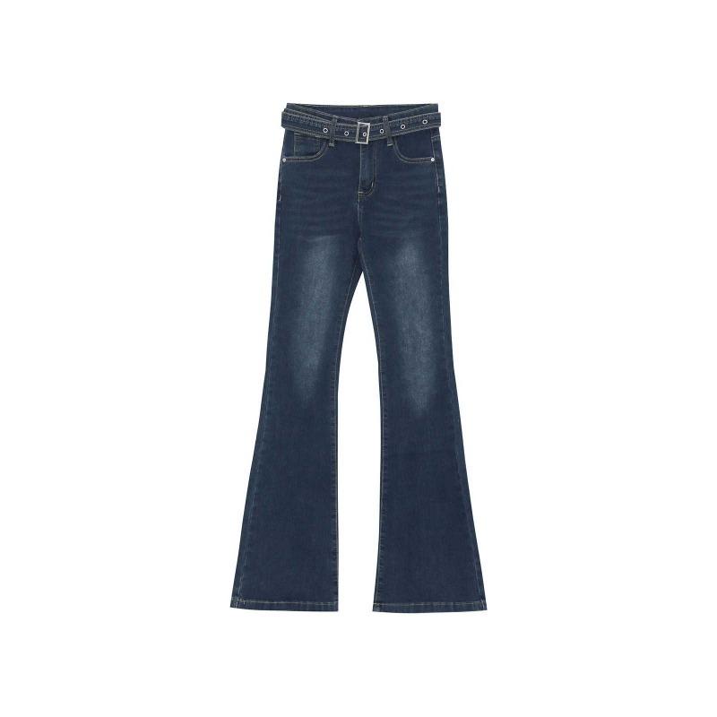 Womens High Waist Vintage Wash Flare Jeans Y2K Bootcut Wide Leg Denim Trousers Streetwear