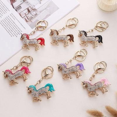 Metal Horse KeyChain Sparkling Rhinestones HandBag Pendant Fashion Animal Key Ring  For Women Men