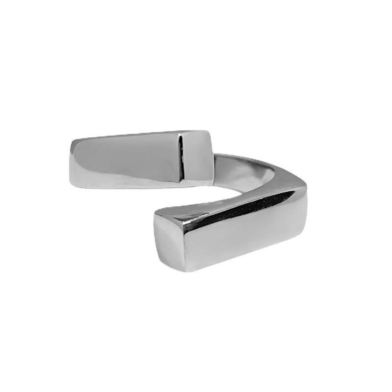Women's Geometric Square Crossover Ring In S925 Silver: Fashionable, Versatile, Hip Hop Style, Adjustable Open Design for Index Finger.